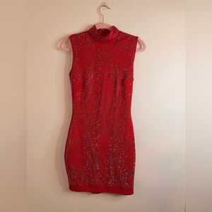 Bebe Red Embellished Mini Dress